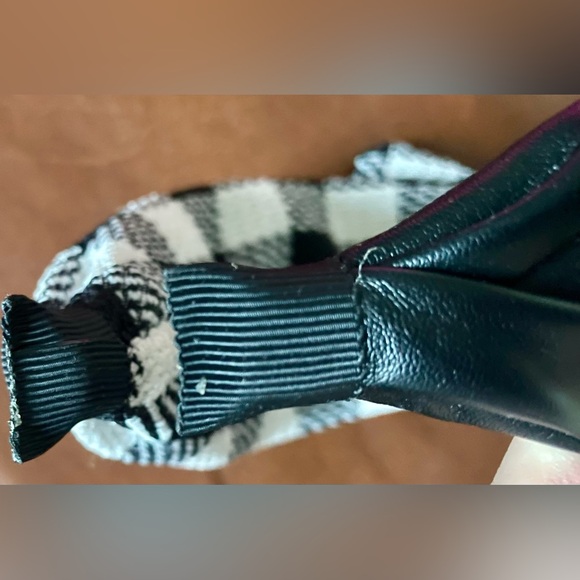 BNWT!Fashion headband,black faux leather,offwhite check tweed small gold clovers - Picture 12 of 16